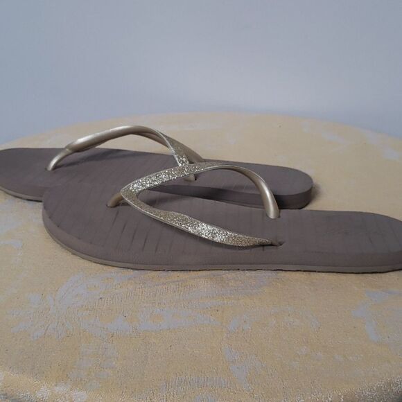NWoT Reef Sandal Women's size 10 Flip Flops Gold Glitter Striped Footbed - Picture 5 of 6